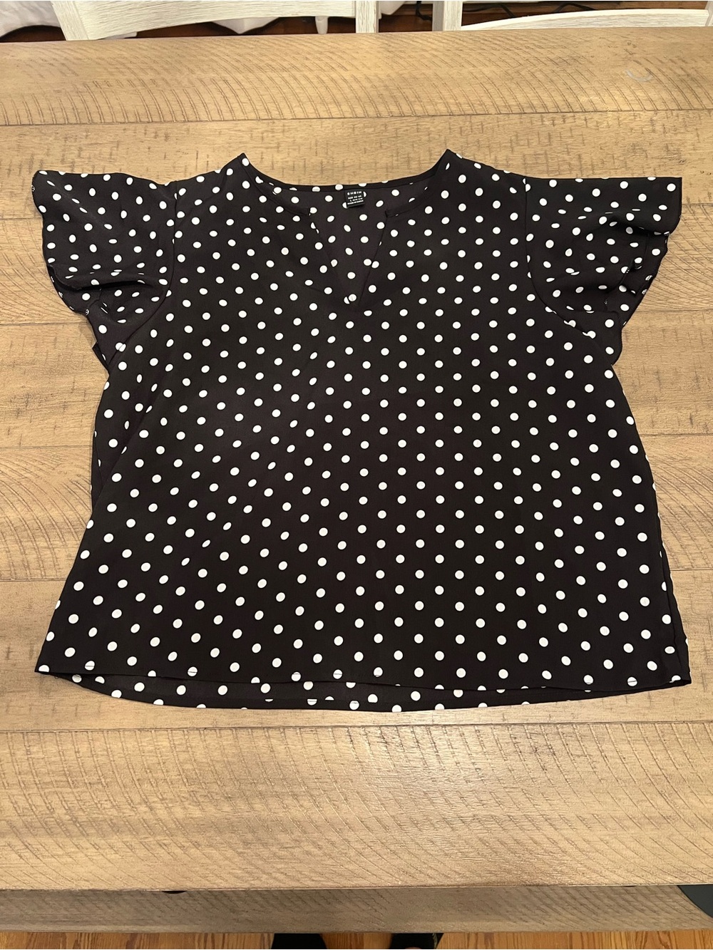 SHEIN Black and White Polka Dot V-Neck Top